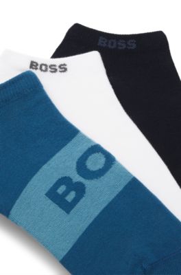 Paquete de tres pares de calcetines tobilleros en mezcla de algod&oacute;n, Azul