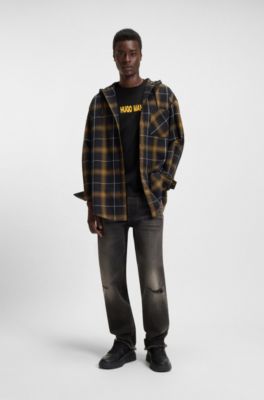 Camiseta de punto de algod&oacute;n con mezcla de estampados gr&aacute;ficos, Negro