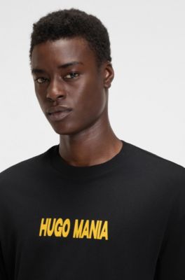 Camiseta de punto de algod&oacute;n con mezcla de estampados gr&aacute;ficos, Negro