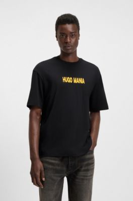 Camiseta de punto de algod&oacute;n con mezcla de estampados gr&aacute;ficos, Negro