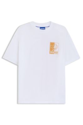 T-shirt en jersey de coton &agrave; motifs vari&eacute;s, Blanc
