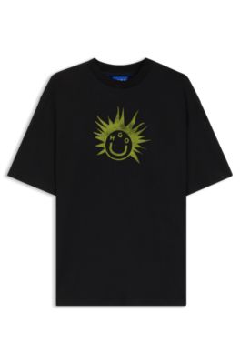Camiseta de punto de algod&oacute;n con logo gr&aacute;fico estampado, Negro