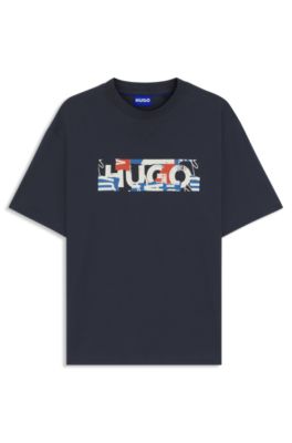 T-shirt en jersey de coton &agrave; logo imprim&eacute; graphique, Bleu fonc&eacute;