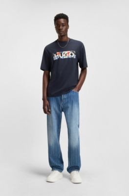 T-shirt en jersey de coton &agrave; logo imprim&eacute; graphique, Bleu fonc&eacute;