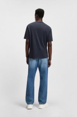 Camiseta de punto de algod&oacute;n con logo gr&aacute;fico estampado, Azul oscuro