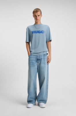 All-gender T-shirt with blurred logo, Light Blue