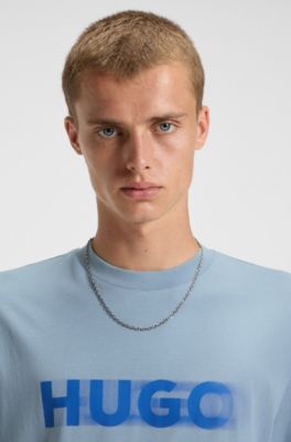 All-gender T-shirt with blurred logo, Light Blue
