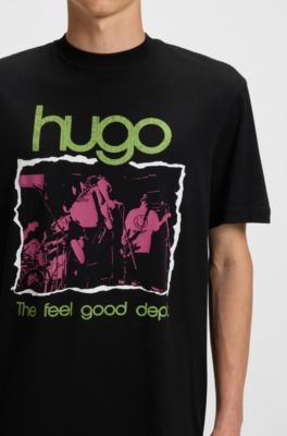 Camiseta en punto de algod&oacute;n con ilustraci&oacute;n de inspiraci&oacute;n musical, Negro
