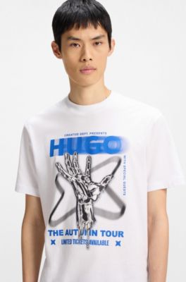 Camiseta en punto de algod&oacute;n con ilustraci&oacute;n de inspiraci&oacute;n musical, Blanco