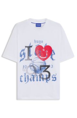 Cotton-jersey T-shirt with Happy HUGO artwork, White