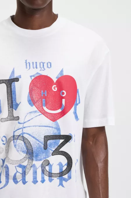 Cotton-jersey T-shirt with Happy HUGO artwork