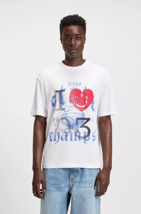 Cotton-jersey T-shirt with Happy HUGO artwork