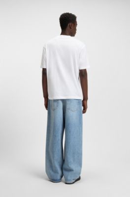 T-shirt en jersey de coton avec motif Happy HUGO, Blanc