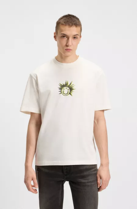 Cotton-jersey T-shirt with Happy HUGO artwork