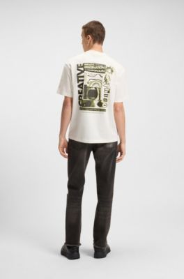Cotton-jersey T-shirt with Happy HUGO artwork, White