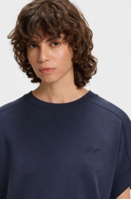 Camiseta regular fit con logo caligrafiado a mano, Azul oscuro