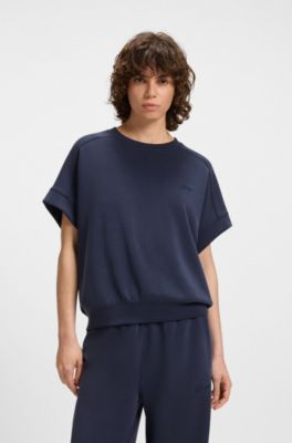 Camiseta regular fit con logo caligrafiado a mano, Azul oscuro