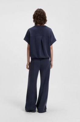 Camiseta regular fit con logo caligrafiado a mano, Azul oscuro