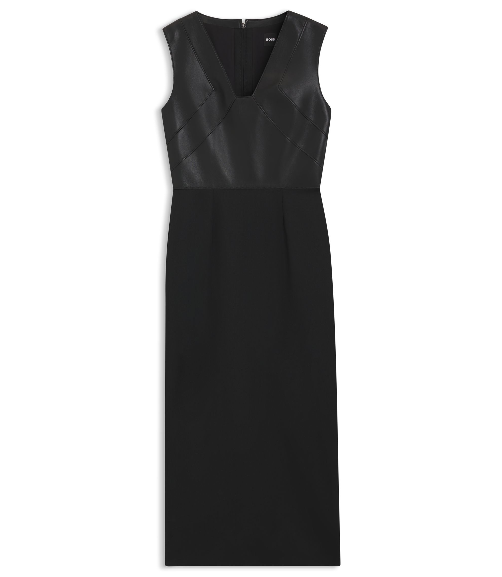 knee length dresses for ladies Black Faux Leather Side Panel Mini Dress