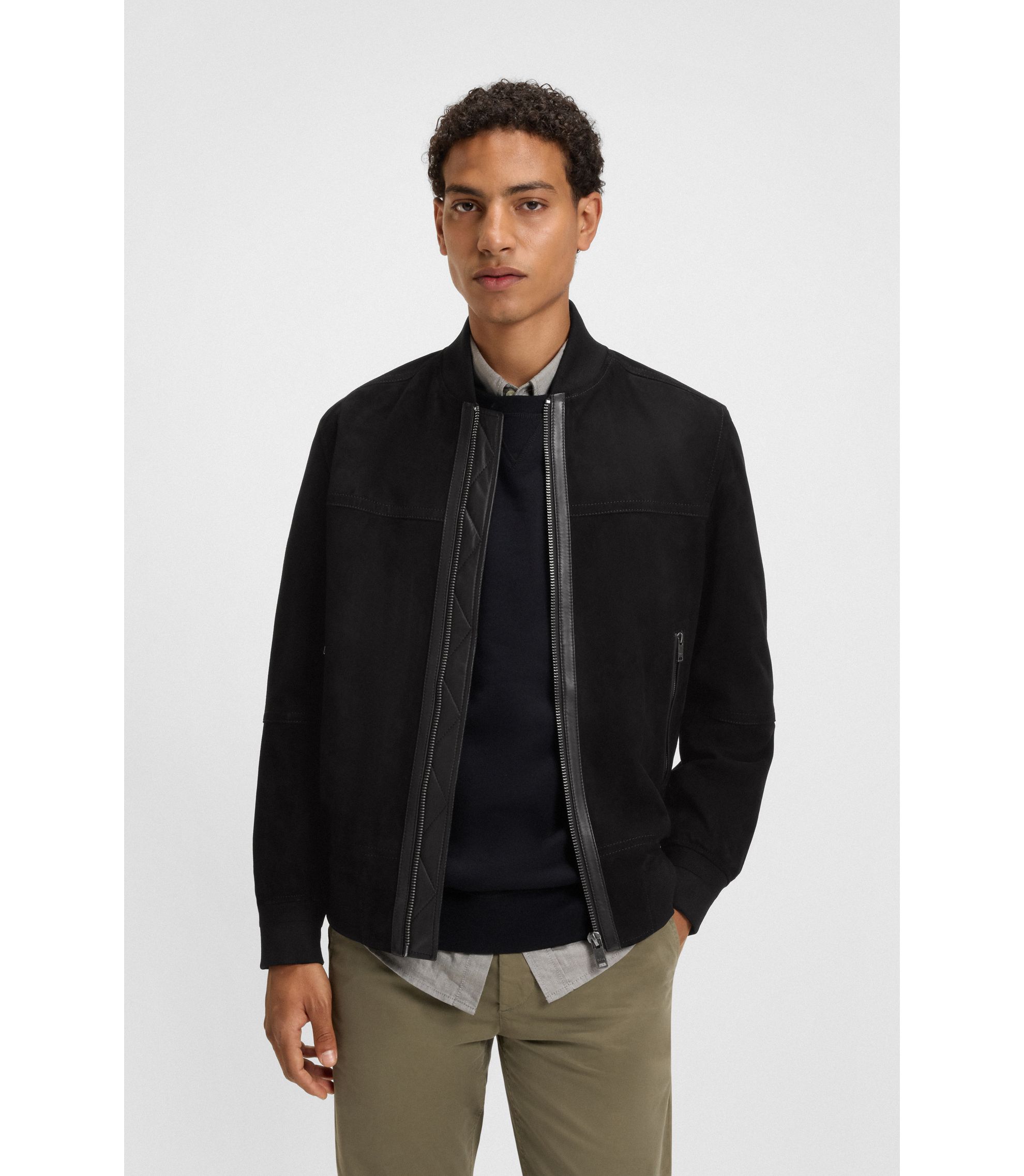 BOSS - Suede jacket in a regular fit - Black