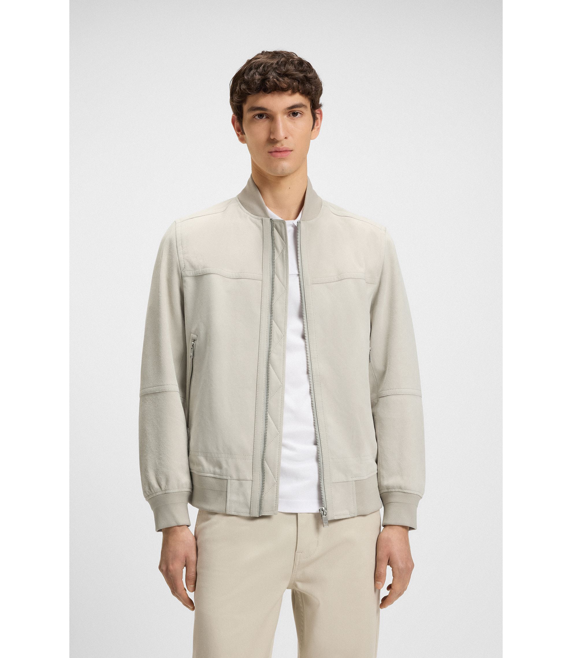 BOSS - Suede jacket in a regular fit - Light Beige