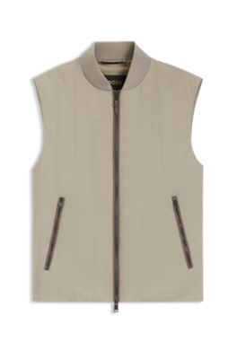 Tonal-binding gilet with water-repellent finish, Khaki