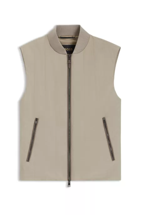 Tonal-binding gilet with water-repellent finish