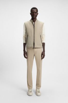 Tonal-binding gilet with water-repellent finish, Khaki
