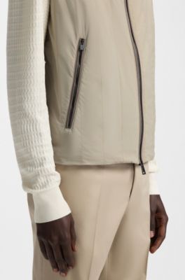 Tonal-binding gilet with water-repellent finish, Khaki