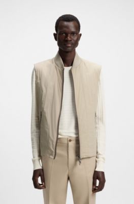 Tonal-binding gilet with water-repellent finish, Khaki