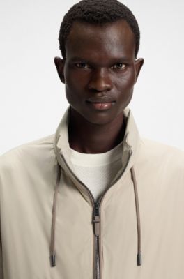 Packable-hood windbreaker with water-repellent finish, Khaki