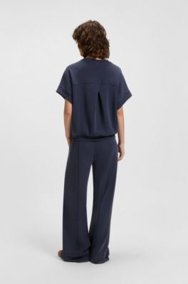 Pantalones de ch&aacute;ndal relaxed fit con logo bordado, Azul oscuro