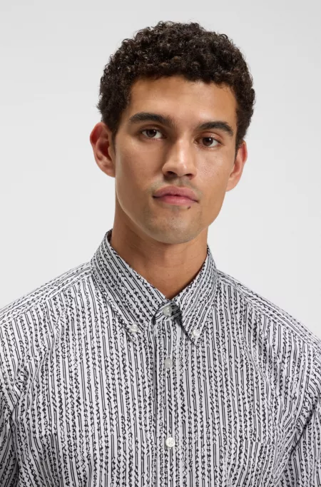 Printed regular-fit shirt in cotton poplin