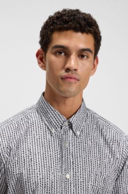 Printed regular-fit shirt in cotton poplin, Patterned