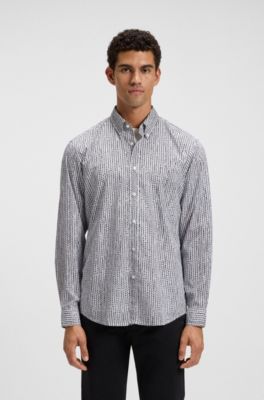 Printed regular-fit shirt in cotton poplin, Patterned