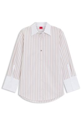 Blusa en popel&iacute;n de algod&oacute;n con rayas y ribetes en contraste, Fantas&iacute;a