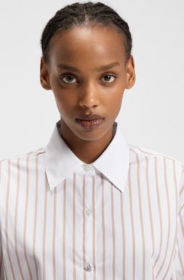 Blusa en popel&iacute;n de algod&oacute;n con rayas y ribetes en contraste, Fantas&iacute;a
