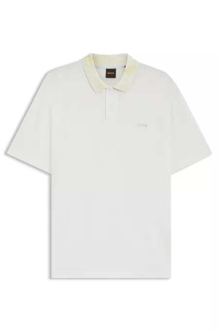 Patterned-collar polo shirt in cotton piqué