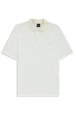 Polo en piqué de coton avec col à motif