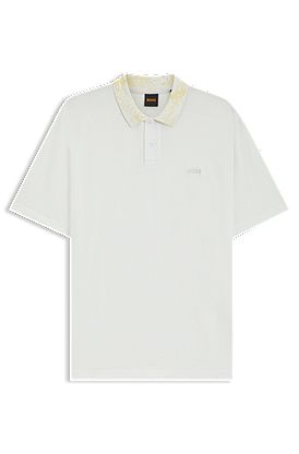 Cotton-piqué polo shirt with patterned collar