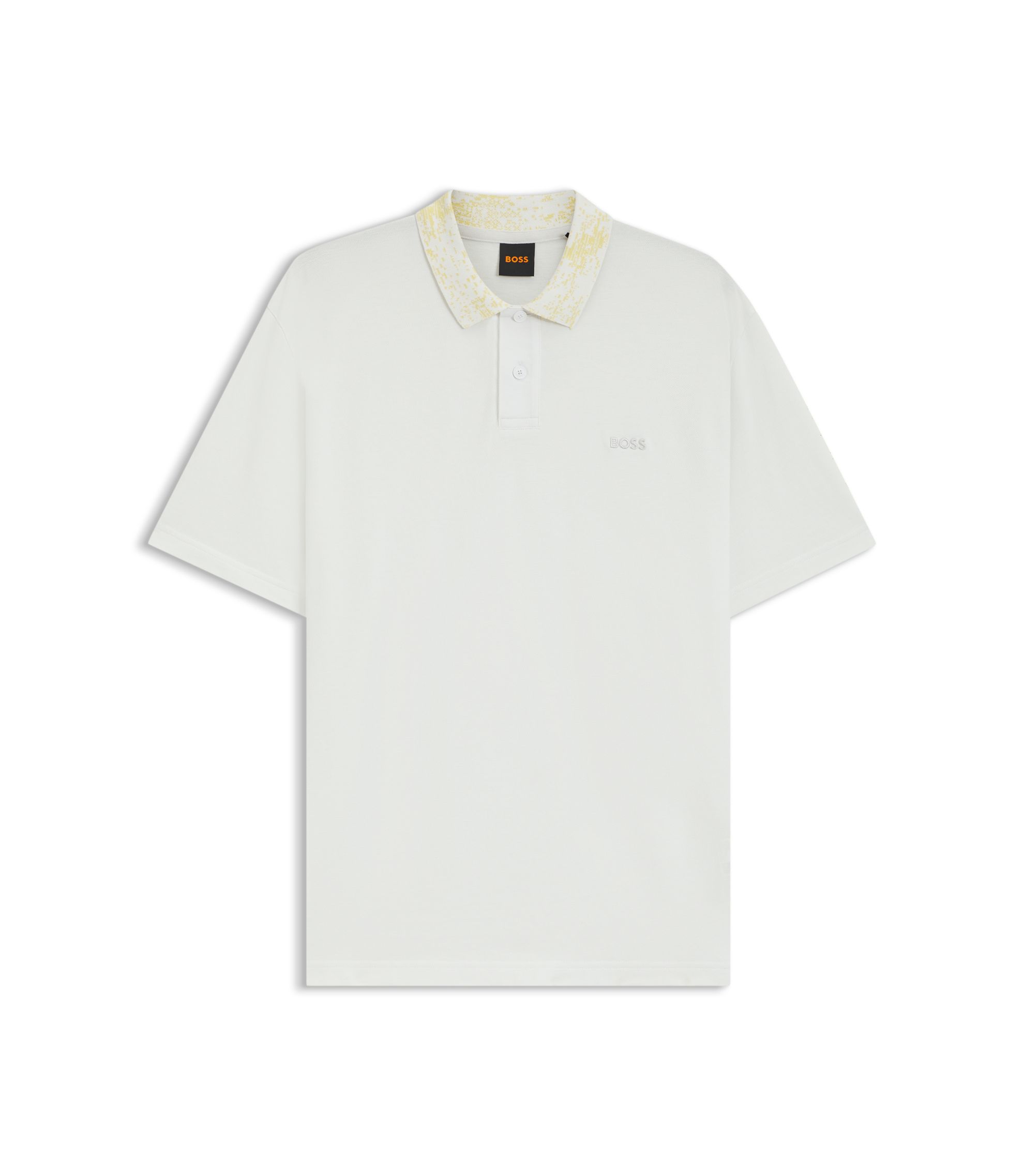 BOSS - Patterned-collar polo shirt in cotton piqué - White
