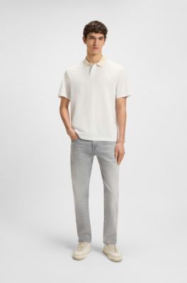 Patterned-collar polo shirt in cotton piqu&eacute;, White