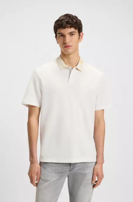 Patterned-collar polo shirt in cotton piqué