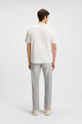 Polo de piqu&eacute; de algod&oacute;n con cuello estampado, Blanco