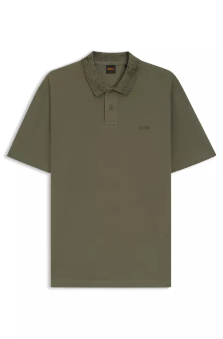 Patterned-collar polo shirt in cotton piqué