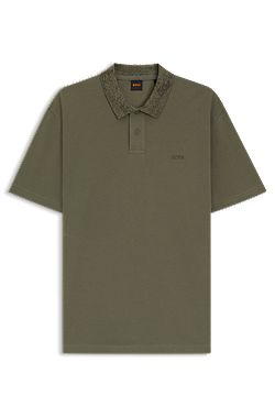 Cotton-piqué polo shirt with patterned collar