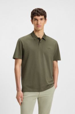Patterned-collar polo shirt in cotton piqu&eacute;, Light Green