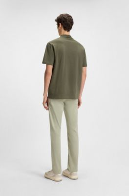 Polo en piqu&eacute; de coton avec col &agrave; motif, Chaux