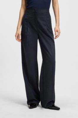 Pantalones formales con detalles plisados, Azul oscuro