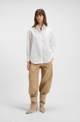 Blusa oversize fit en popel&iacute;n de algod&oacute;n, Blanco
